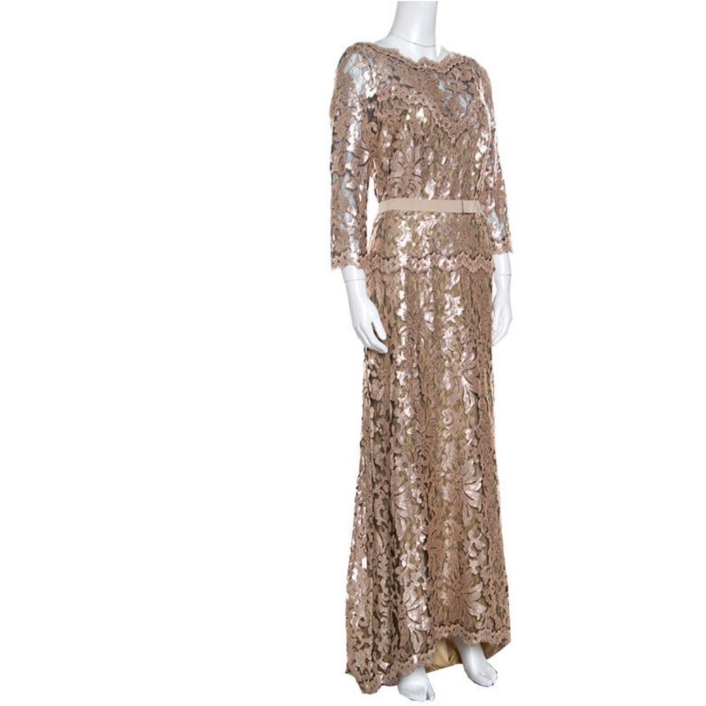 Tadashi Shoji Rose Gold Sequin Lace Gown Dress 3T1224L Size 10 NWT